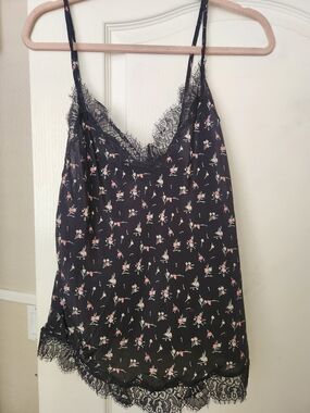 Victoria's Secret Black Floral Lace-Trim Slip Camisole